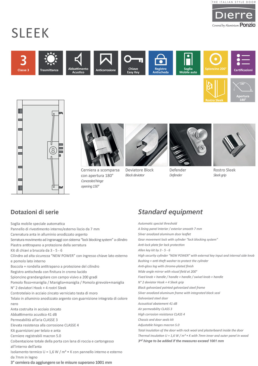 SLEEK scheda tecnica 1