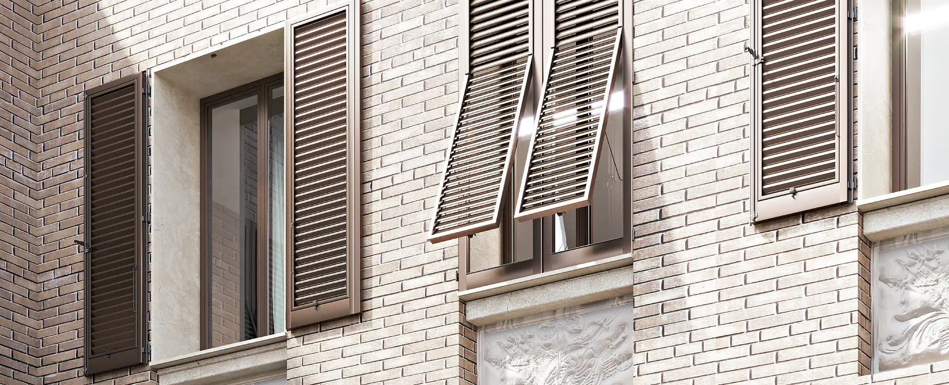 Persiane in alluminio senza telaio e apertura alla fiorentina