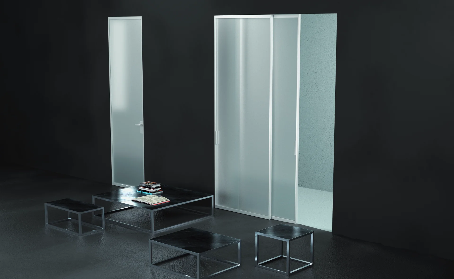 Porte interne in alluminio battente e scorrevole a due ante