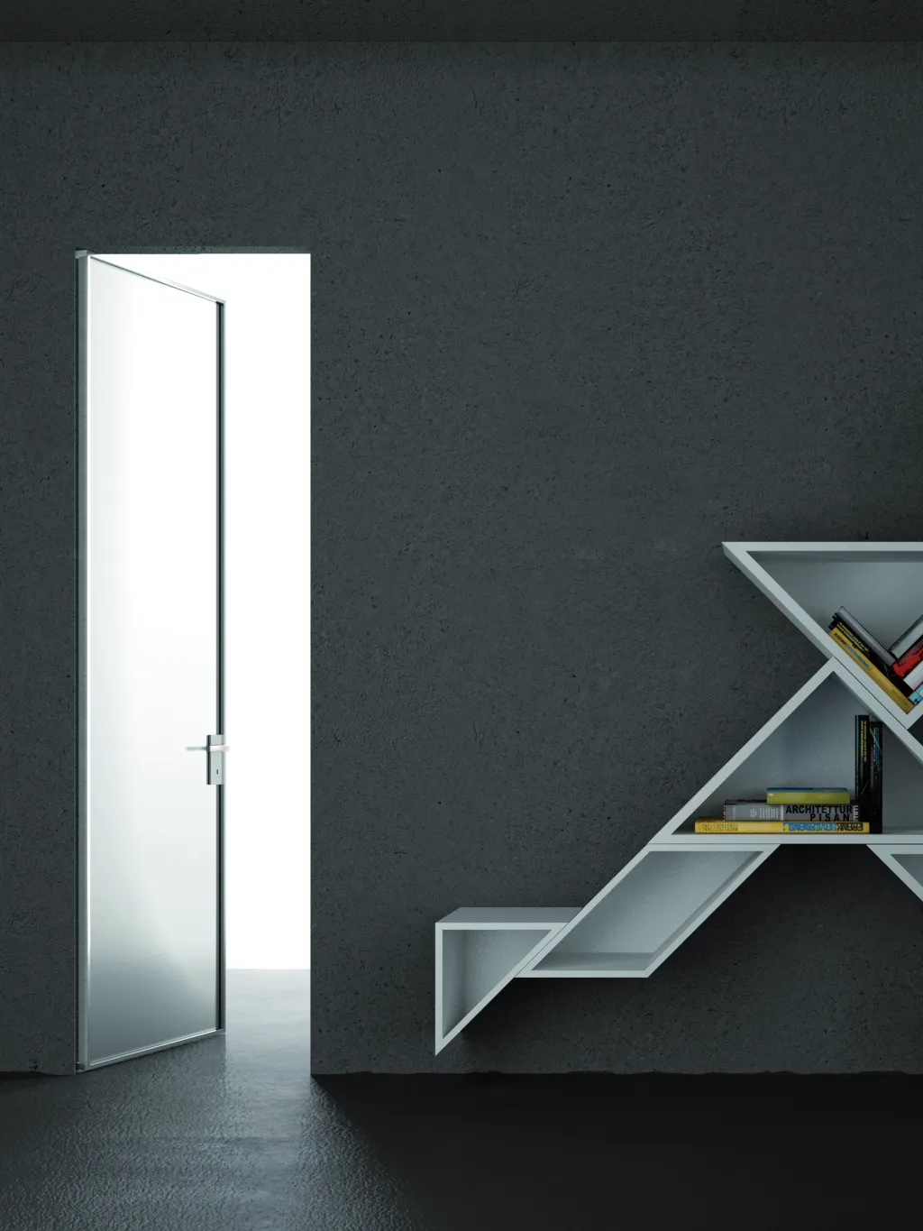 Porta interna a battente in alluminio filomuro